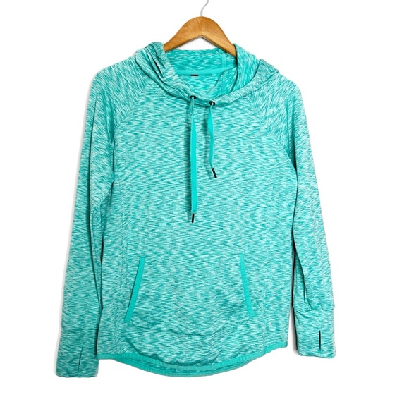 90 Degree Activewear Turquoise Marled Hoodie Thumbhole Pockets Drawstring - Picture 6 of 16